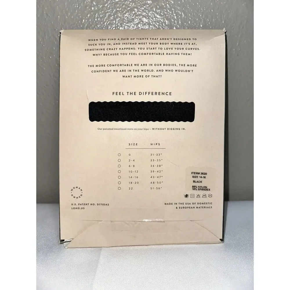 Loho Seattle Made Patented Waistband Comfort Tights Black Large Size 14-16